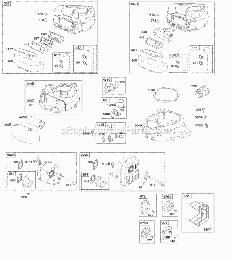 Air Cleaner Blower Housing Exhaust System Diagram and Parts List for 217807-0393-B1  Briggs and Stratton Engine